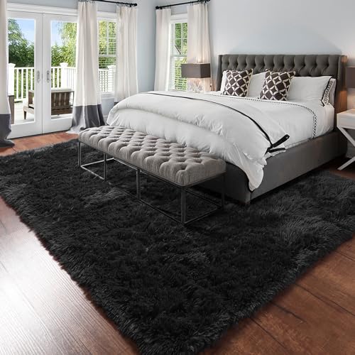 Black Big Shag Kids Area Rug 6x9 for Living Room Bedroom Apartment (Black / 6' x 9' (Rectangular))
