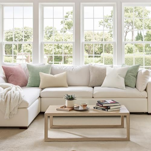 Decorative Lumbar Throw Pillow Covers 12x20 in Neutral Cream 2 Pack (20" x 12" (Pack of 2) / Cream)