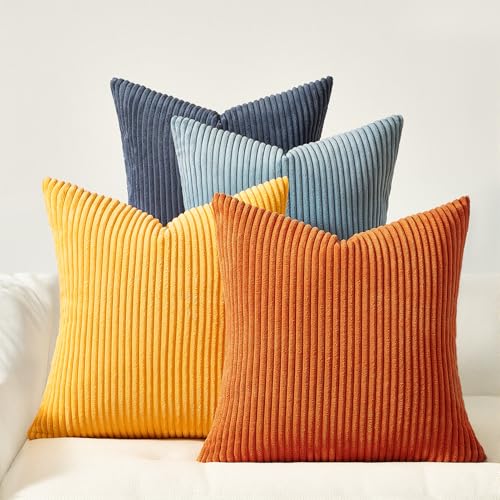 22x22 New Blue and Orange Boho Farmhouse Couch Throw Pillows Decorative Velvet Pillow Covers for Bed Pack of 4 Accent Modern Pillowcase Sofa Livingroom Home Decor (Blue Orange / 22" x 22" (Pack of 4))