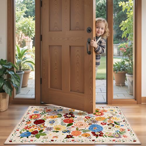 Beige Floral Hallway Runner Rug 2x5 for Bedroom Kitchen (Blush Beige / 2' x 5' (Rectangular))