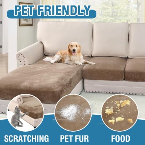 Velvet Stretch Sectional Couch Cover (Camel / 3 Seater + Chaise)