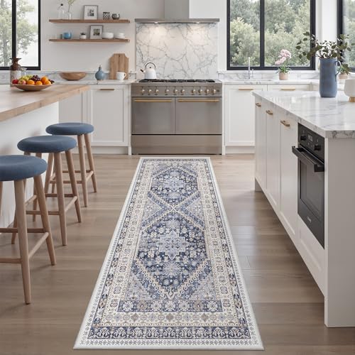 2x6 Runner Rug Non Slip (Blue/Beige / 2' x 6' (Runner))