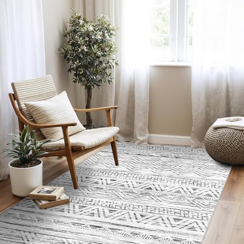 4x5 Area Rug Washable Moroccan (Grey / 4' x 5')