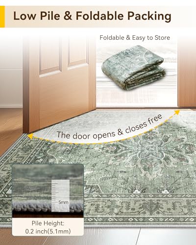 Washable Area Rug (Green/Dark Green/Gray / 3' x 7' (Rectangular))