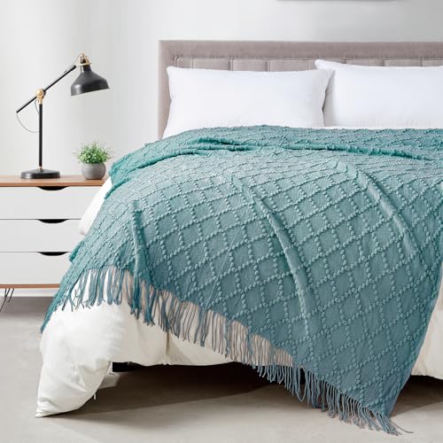 Blue Throw Blanket 50 x70 Inch Jacquard Throw Knitted Blanket (Jacquard-blue / 50"x70")