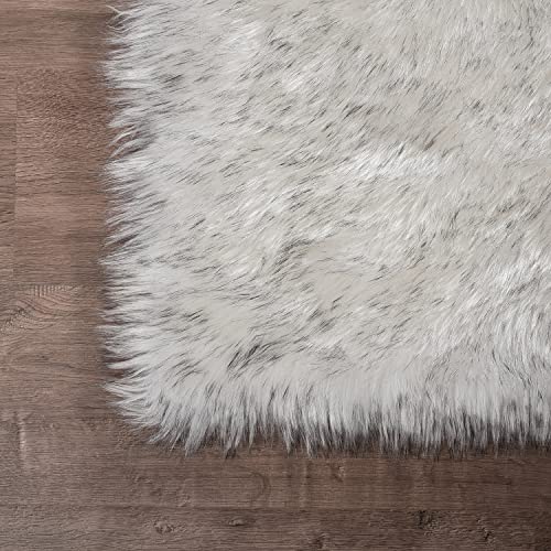 2x5 Runner Faux Fur Rug White with Grey Tips Rugs Washable Sheepskin Rug Fluffy Shaggy Fuzzy Bedroom Rugs for Teen Room Décor (2' x 5' (Runner) / White With Grey Tips)