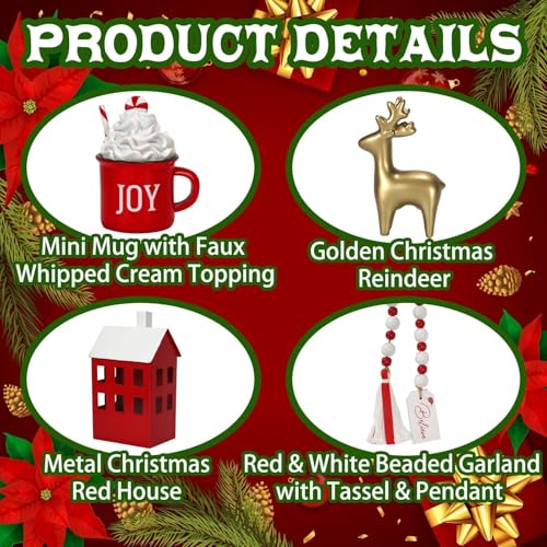 Christmas Decorations for Home Office 8 PCS Tiered Tray Decor Set (Christmas)