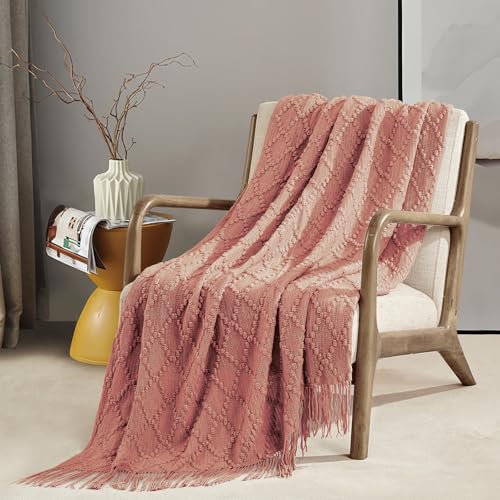 Coral Pink Throw Blanket 50 x70 Inch Jacquard Throw Knitted Blanket (Jacquard-coral Pink / 50"x70")