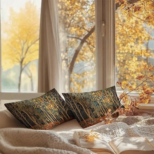 Rustic Autumn Forest Pillow Covers 20x12 Set of 2 (Forest-orange 02 / 20" x 12" (Pack of 1))