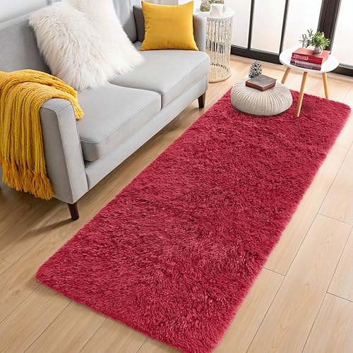 2x6 Machine Washable Runner Rugs for Hallway (2x6 Ft / Red)