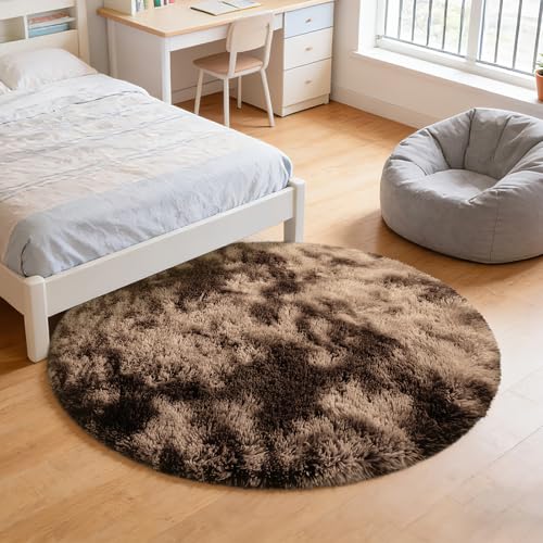 Fluffy Round Rug (Mottling Coffee / 6' (Round))