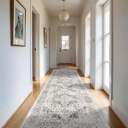 3x10 Washable Hallway Runner Rug (Distressed Grey / 3x10)