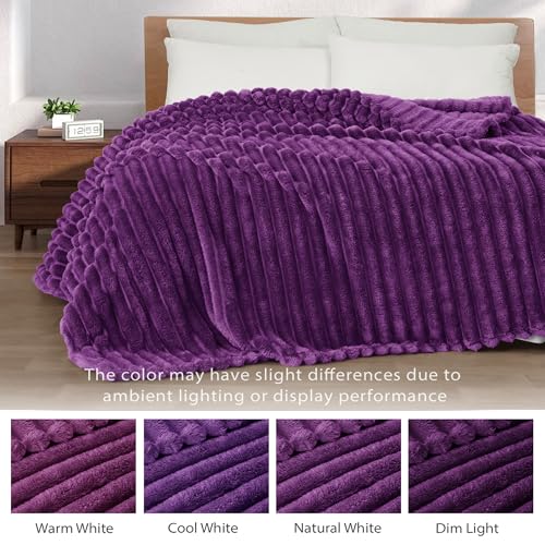 Striped Twin Size Fleece Blanket for Bed (Purple / Twin ( 60x80 IN ))
