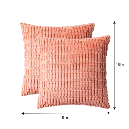 Pack of 2 Corduroy Decorative Throw Pillow Covers 18x18 Inch (Orange / 18" x 18" (Pack of 2))