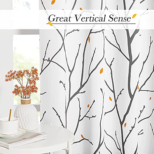 White Curtains with Grey Twist Branches & Flowerrain Pattern (White&grey / 52"W x 63"L (Pack of 2))