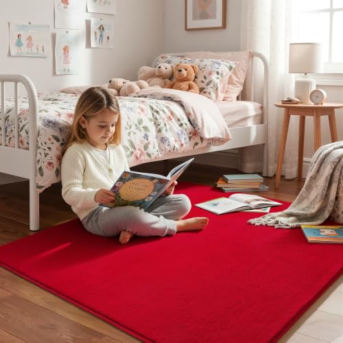 5x5 Square Area Rugs for Bedroom Living Room (5' x 5' (Square) / Red)