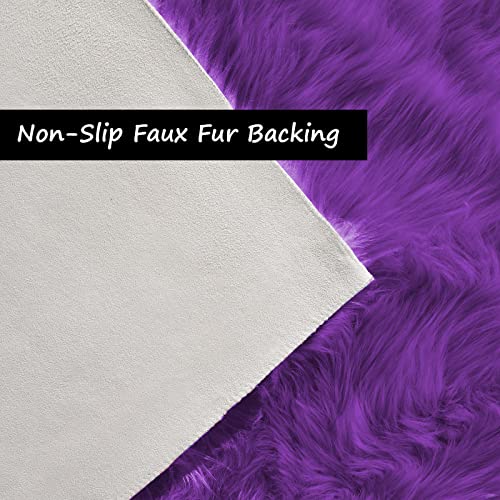 Fluffy Rug Runners 2x6 Purple Faux Sheepskin Fur Rug Washable Fuzzy Shag Rug for Living Room Bedroom Chair Couch Cover Rectangle (2' x 6' (Rectangular) / Purple)
