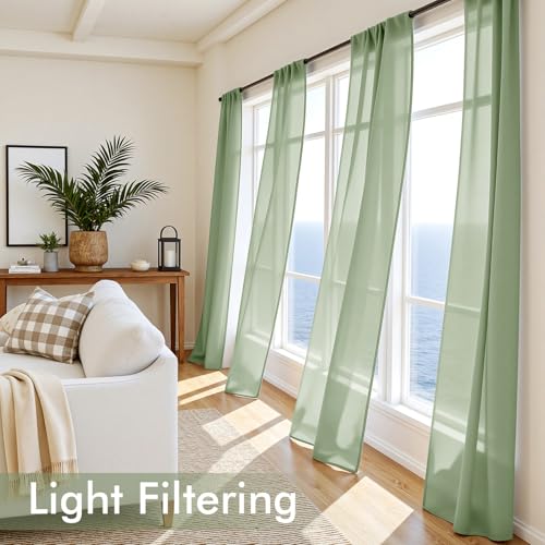 Sage Green Sheer Curtains 72 Inches Long 4 Panels 42 x 72 Inches (42"W x 72"L (Pack of 4) / Sage Green)