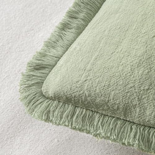 Linen Fringe Decorative Lumbar Throw Pillow Covers Sage Green 12x20 (20" x 12" (Pack of 2) / Sage Green)