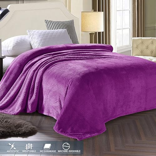 Large Waffle Fleece Throw Blanket for Couch (Purple / 50x70 in)