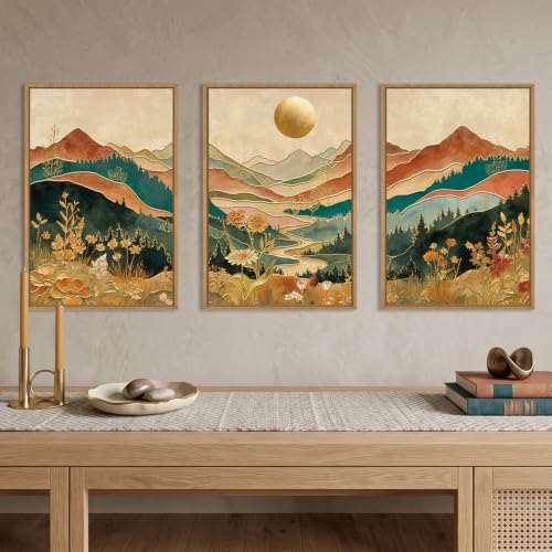 Boho Mountain Colorful Framed Canvas Wall Art (Boho Mountain Colorful Wall Art / 24"L x 36"W)