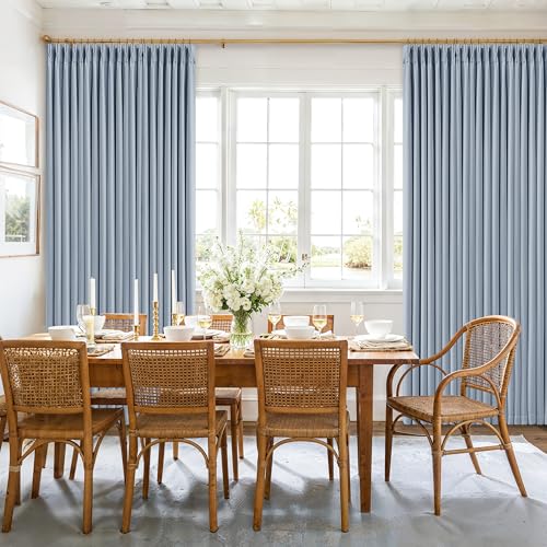 Blue Linen Blackout Pleated 86 Inch Curtains with Liner for Living Room (Light Blue / 40"W x 86"L (Pack of 2))