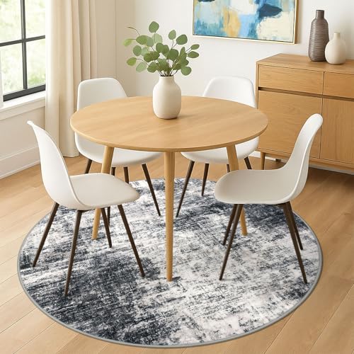 Abstract Round Area Rug 6 Ft Washable Circle Rugs Large Round Rug Non Slip Thin Soft Circle Rugs (Black/Grey/White / 6' x 6' (Rectangular))