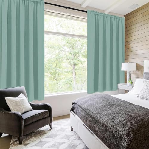 Wide Blackout Curtains for Bedroom 60 x 63 Inch Long Sage Green (Sage Green / 60"W x 63"L (Pack of 2))