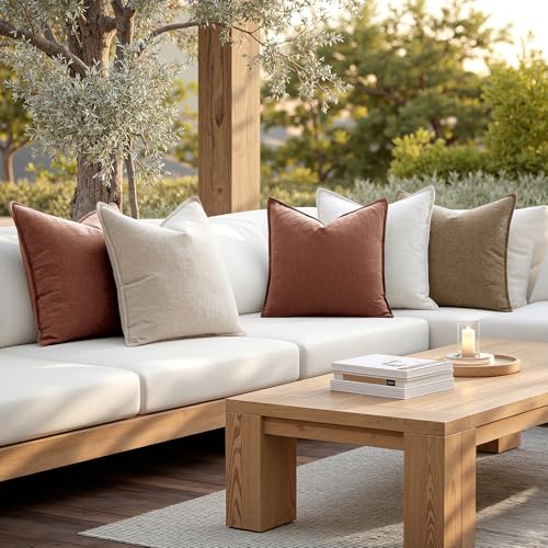 Decorative Linen Euro Sham Pillow Covers 24x24 Rust Red (Rust Red / 24" x 24" (Pack of 2))