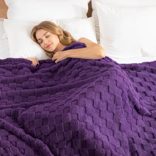 3D Checkered Fleece Twin Blanket for Bed (Purple / Twin (60"x80"))