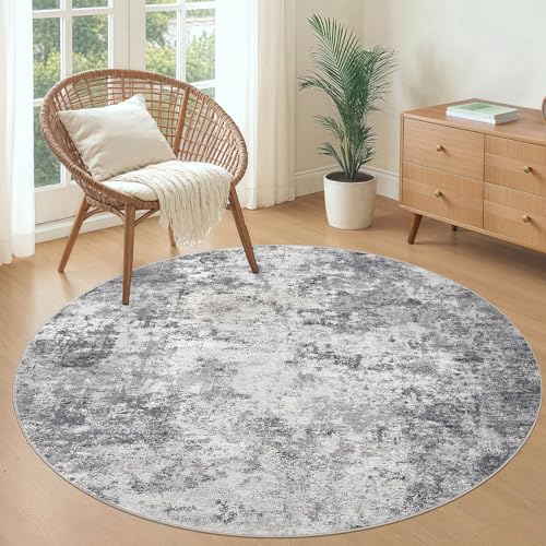 5ft Round Area Rug Living Room Rugs (Grey / 5' (Round))