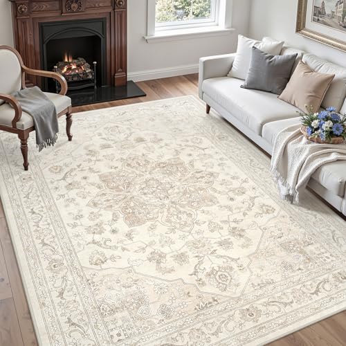 5x7 Area Rugs Living Room (Beige White / 5' x 7' (Rectangular))