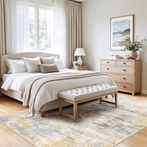 4x5 Area Rug Washable Abstract (Grey/Yellow / 4' x 5')