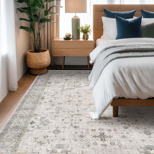 Boho Living Room Rug 7x10 (7' x 10' (Rectangular) / Light Gray / Sage)
