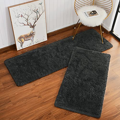 Soft Runner Rug for Bedroom Living Room Plush Fluffy Rugs 2x4 (Dark Grey / 2' x 4' (Runner))