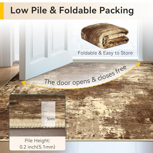 Washable 9'x12' Abstract Area Rug for Living Room Brown Tan (Brown/Tan / 9' x 12' (Rectangular))