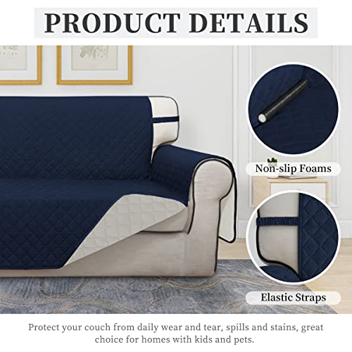 Double Protection 100% Waterproof Loveseat Sofa Covers for Living Room (Navy/Ivory / Loveseat Medium)