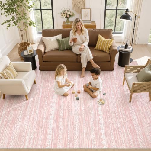 Boho 8x10 Area Rug Living Room Rugs Machine Washable Pink (Pink / 8' X 10' (Rectangular))