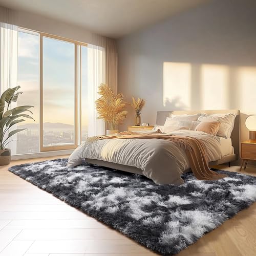 8x10 Area Rugs for Living Room (Tie-dyed Black & White / 8' x 10' (Rectangular))