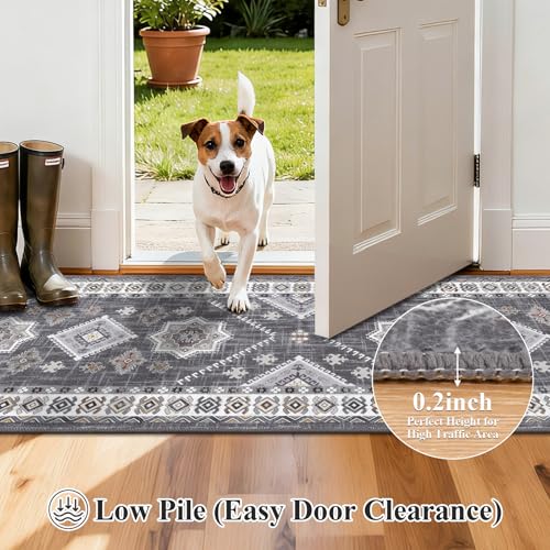 HEBE Boho Kitchen Mats for Floor 24''x96'' (Natural/Grey / 24"x96")