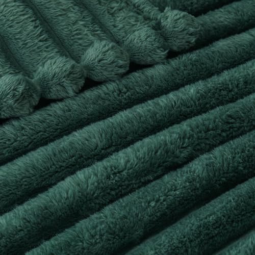 Striped Fleece Throw Blanket for Couch (Forest Green / Throw ( 50x60 IN ))