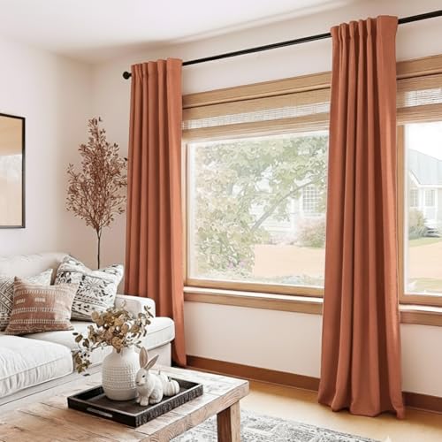 Faux Linen Total Blackout Curtains for Bedroom 108 Inch Long Burnt Orange (Maple | Burnt Orange / 50"W x 108"L (Pack of 2))