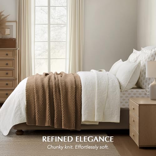 HOME Chunky Chenille Knit Throw Blanket (Camel Brown / 50" X 60")