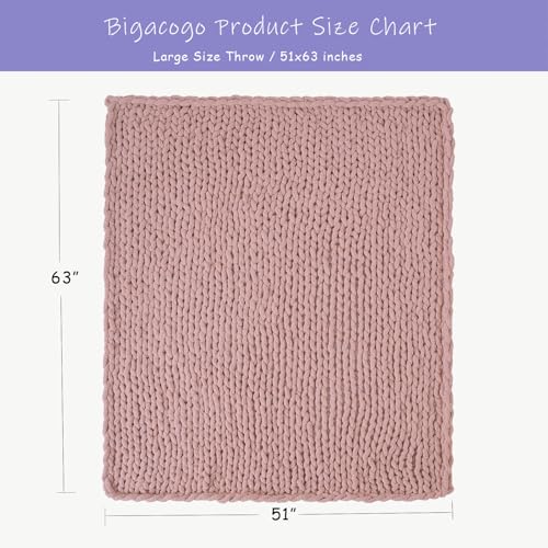 Chunky Knit Throw Blanket for Couch (Dusty Pink / 51"x63" (Large Size Throw）)