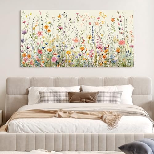 HPINUB Colorful Flower Framed Canvas Wall Art Set (Colorful Wildflower Wall Art / 40"L x 20"W)