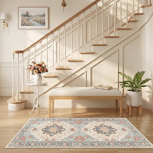 Washable Area Rug (Beige/Blue/Orange / 2'6" x 5' (Rectangular))