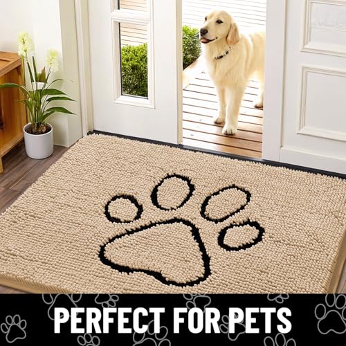 Dog Door Mat for Muddy Paws (30"X20" / Beige and Black)