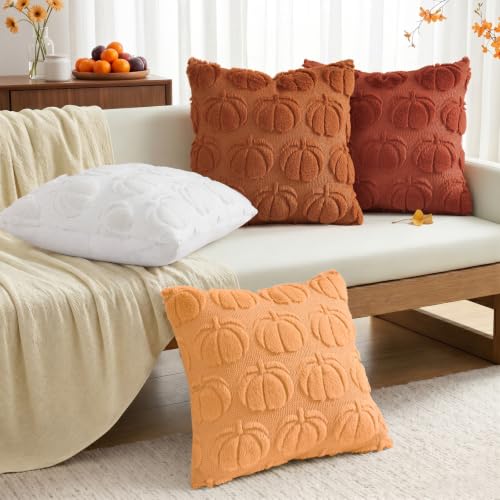 Fall Pumpkin Faux Fur Throw Pillow Covers 20x20 Set of 2 (Pumpkin / 20" x 20" (Pack of 2))