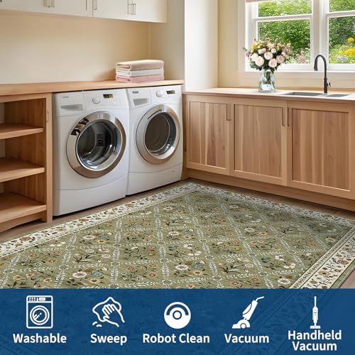 Washable Kitchen Rugs Non Slip 2x6 Hallway Runner Stain Resistant Low Pile Rug (Green/Spring / 2' x 6' (Rectangular))