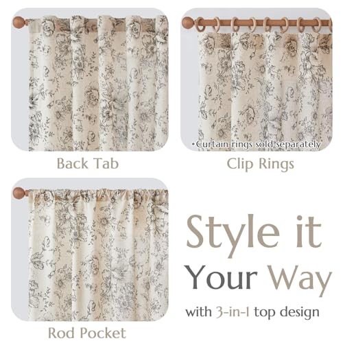 Floral Lined Linen Curtains 63 Long for Living Room 2 Panels (Lined Black / 50"W x 63"L (Pack of 2))
